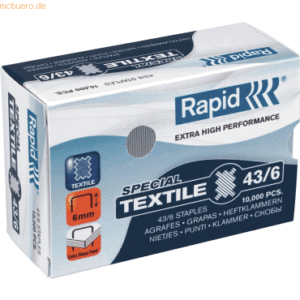 Rapid Textilheftklammern 43/6 Super Strong verzinkt VE=10.000 Stück