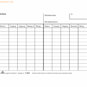 RNK Lager-Kontrollkarte ohne Zahlenleiste A5 quer liniert weiß VE=100