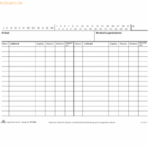 RNK Lager-Kontrollkarte mit Zahlenleiste A5 quer liniert weiß VE=100 S