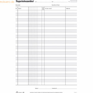 RNK Tagelohnzettel-Block A4 3x50 Blatt