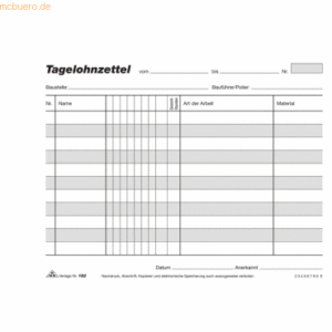 RNK Tagelohnzettelblock A5 quer 3x40 Blatt selbstdurchschreibend