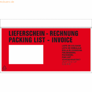 1000 x RNK Begleitpapiertasche DL Lieferschein/Rechnung und Packliste