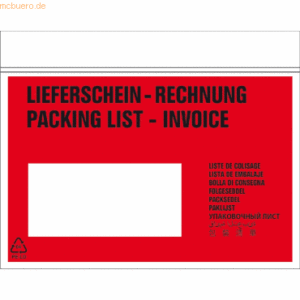 1000 x RNK Begleitpapiertasche C6 Lieferschein/Rechnung u. Packliste