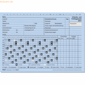 RNK Urlaubs- und Fehltagekarte A5 quer blau VE=10 Stück 2021
