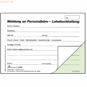 RNK Fehlmeldung an Lohnbüro A6 quer selbstdurchschreibend 2x40 Blatt