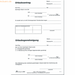 RNK Formularbuch Urlaubsantrag Tarif- und Sonderurlaub A5 50 Blatt