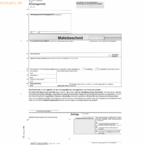 RNK Vordruck für den Mahn- und Vollstreckungsbescheid Arbeitsgericht A