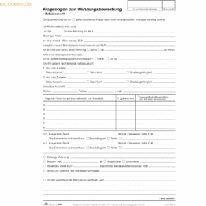 10 x RNK Fragebogen zur Wohnungsbewerbung Selbstauskunft SD A4 2x2 Bla