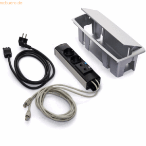 Rocada Steckdosenbox 2xSchuko + 1x2RJ45 grau