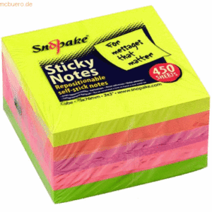Snopake Haftnotizen Neon-farbig 450 Blatt 76mmx76mm