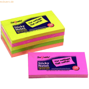 6 x Snopake Haftnotizen Neon-farbig Mini 100 Blatt 127mmx76mm