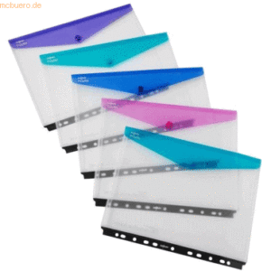 5 x Snopake Dokumentenhüllen A4quer mit Abheftlochung und farbiger Kla