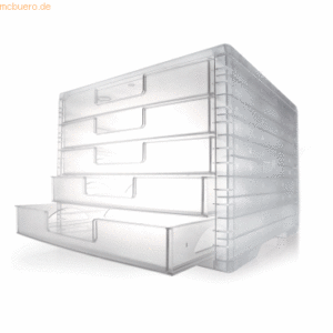 Styro Schubladenbox LightBox A4 5 Fächer transluzent transparent