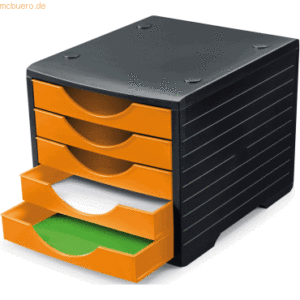Styro Schubladenbox stryogreenbox A4 5 Fächer schwarz/orange