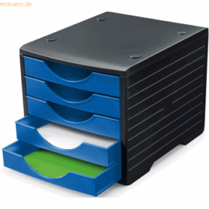 Styro Schubladenbox stryogreenbox A4 5 Fächer schwarzZblau