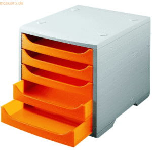 Styro Schubladenbox styrobox A4 5 Fächer mandarin/grau