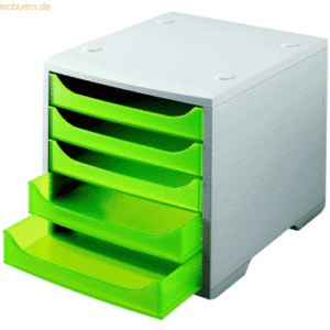 Styro Schubladenbox styrobox A4 5 Fächer kiwi/grau