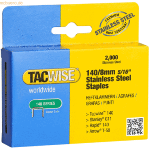 Tacwise Heftklammern 140/8mm Edelstahl VE=2000 Stück
