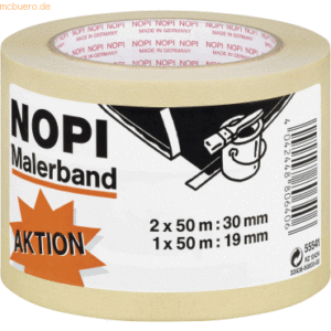 36 x Nopi Maler-Krepp Promo-Set 2x50mx30mm + 1x50mx19mm beige