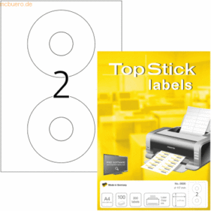 TopStick CD-/DVD-Etiketten A4 Papier weiß selbstklebend 117mm 100 Blat