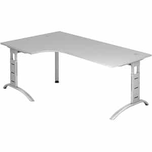 HAMMERBACHER FS82 Schreibtisch lichtgrau L-Form C-Fuß-Gestell silber 200