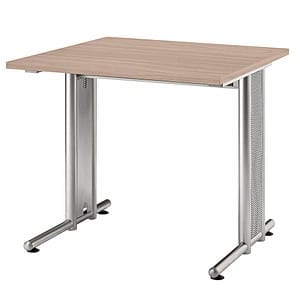 HAMMERBACHER NS08 Schreibtisch nussbaum quadratisch C-Fuß-Gestell silber 80