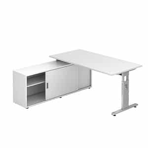 HAMMERBACHER höhenverstellbarer Schreibtisch weiß rechteckig T-Fuß-Gestell weiß 160
