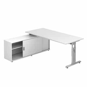 HAMMERBACHER höhenverstellbarer Schreibtisch weiß rechteckig T-Fuß-Gestell weiß 180