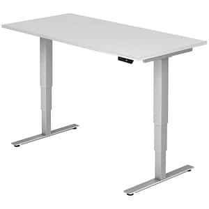 HAMMERBACHER XDSM16 höhenverstellbarer Schreibtisch weiß rechteckig T-Fuß-Gestell silber 160