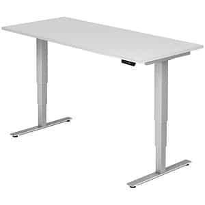 HAMMERBACHER XDSM19 höhenverstellbarer Schreibtisch weiß rechteckig T-Fuß-Gestell silber 180