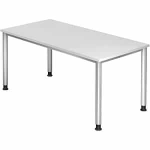 HAMMERBACHER HS16 höhenverstellbarer Schreibtisch weiß rechteckig 4-Fuß-Gestell silber 160
