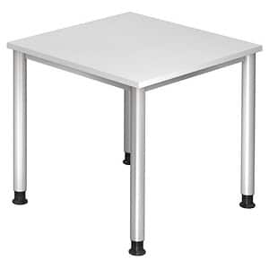 HAMMERBACHER HS08 höhenverstellbarer Schreibtisch weiß quadratisch 4-Fuß-Gestell silber 80