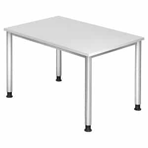 HAMMERBACHER HS12 höhenverstellbarer Schreibtisch weiß rechteckig 4-Fuß-Gestell silber 120