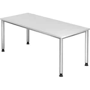 HAMMERBACHER HS19 höhenverstellbarer Schreibtisch weiß rechteckig 4-Fuß-Gestell silber 180