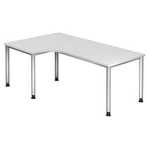 HAMMERBACHER HS82 höhenverstellbarer Schreibtisch weiß L-Form 5-Fuß-Gestell silber 200