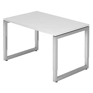 HAMMERBACHER RS12 höhenverstellbarer Schreibtisch weiß rechteckig O-Fuß-Gestell silber 120
