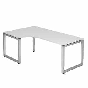 HAMMERBACHER RS82 höhenverstellbarer Schreibtisch weiß L-Form O-Fuß-Gestell silber 200