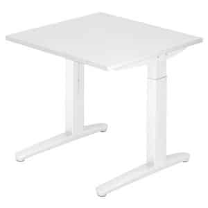 HAMMERBACHER XB08 höhenverstellbarer Schreibtisch weiß quadratisch C-Fuß-Gestell weiß 80