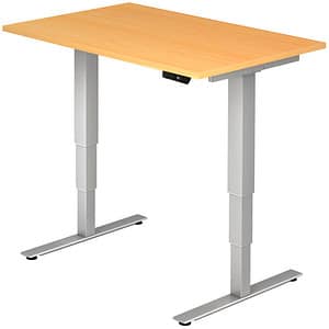HAMMERBACHER XDSM12 höhenverstellbarer Schreibtisch buche rechteckig T-Fuß-Gestell silber 120