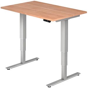 HAMMERBACHER XDSM12 höhenverstellbarer Schreibtisch nussbaum rechteckig T-Fuß-Gestell silber 120