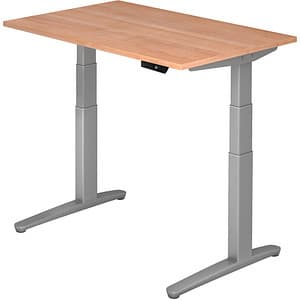 HAMMERBACHER XBHM12 höhenverstellbarer Schreibtisch nussbaum rechteckig C-Fuß-Gestell silber 120