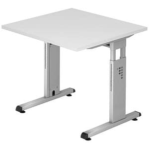 HAMMERBACHER OS 08 höhenverstellbarer Schreibtisch weiß quadratisch C-Fuß-Gestell silber 80