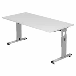 HAMMERBACHER OS 16 höhenverstellbarer Schreibtisch weiß rechteckig C-Fuß-Gestell silber 160