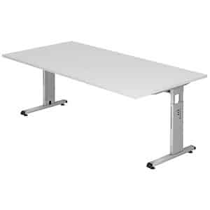 HAMMERBACHER OS 2E höhenverstellbarer Schreibtisch weiß rechteckig C-Fuß-Gestell silber 200