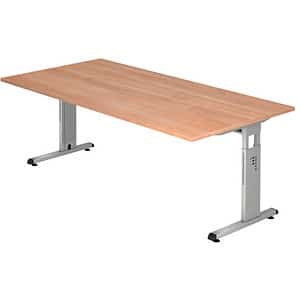 HAMMERBACHER OS 2E höhenverstellbarer Schreibtisch nussbaum rechteckig C-Fuß-Gestell silber 200