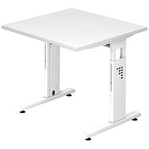 HAMMERBACHER OS 08 höhenverstellbarer Schreibtisch weiß quadratisch C-Fuß-Gestell weiß 80