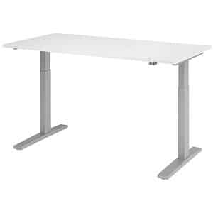 HAMMERBACHER XMKA16 höhenverstellbarer Schreibtisch weiß rechteckig C-Fuß-Gestell silber 160