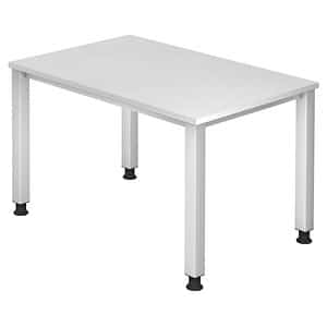 HAMMERBACHER QS12 höhenverstellbarer Schreibtisch weiß rechteckig 4-Fuß-Gestell silber 120