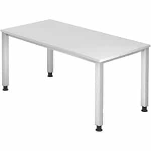 HAMMERBACHER QS16 höhenverstellbarer Schreibtisch weiß rechteckig 4-Fuß-Gestell silber 160