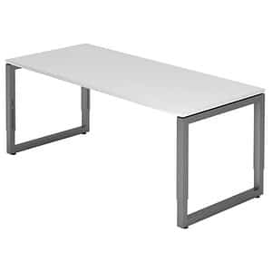 HAMMERBACHER RS19 höhenverstellbarer Schreibtisch weiß rechteckig Kufen-Gestell grau 180